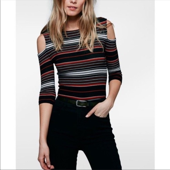Free People Striped Off-Shoulder Top - Black, White, Orange - Picture 2 of 7